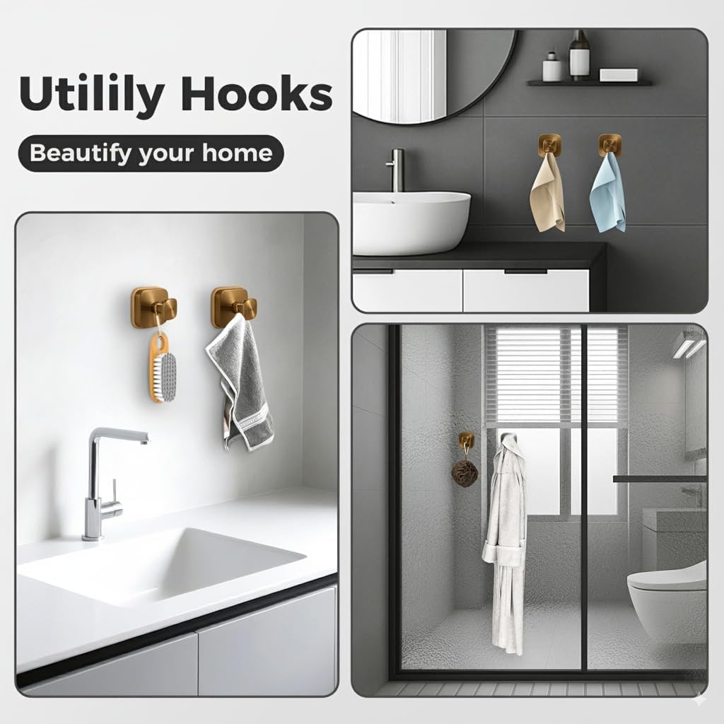 Shower Hooks for Inside Shower,Reusable Suction Cup Hooks for Glass Window,Mirror,Removable Towel Hooks for Bathrooms,2 Pack(Bronze)