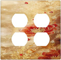 Decorative Outlet Covers Golden Leaf Red Peony Flowers Floral 2 Gang Wall Plate Cover Double Duplex Receptacle Two Switch Light Switch Cover Plate Jumbo Dual Faceplate