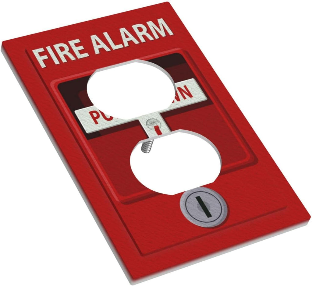Decorative Outlet Covers Red Fire Alarm Novelty 1 Gang Wall Plate Receptacle Duplex Light Switch Cover Plate Single Dual Plug Covers Electrical Switchplate Faceplate for Office Home Decor