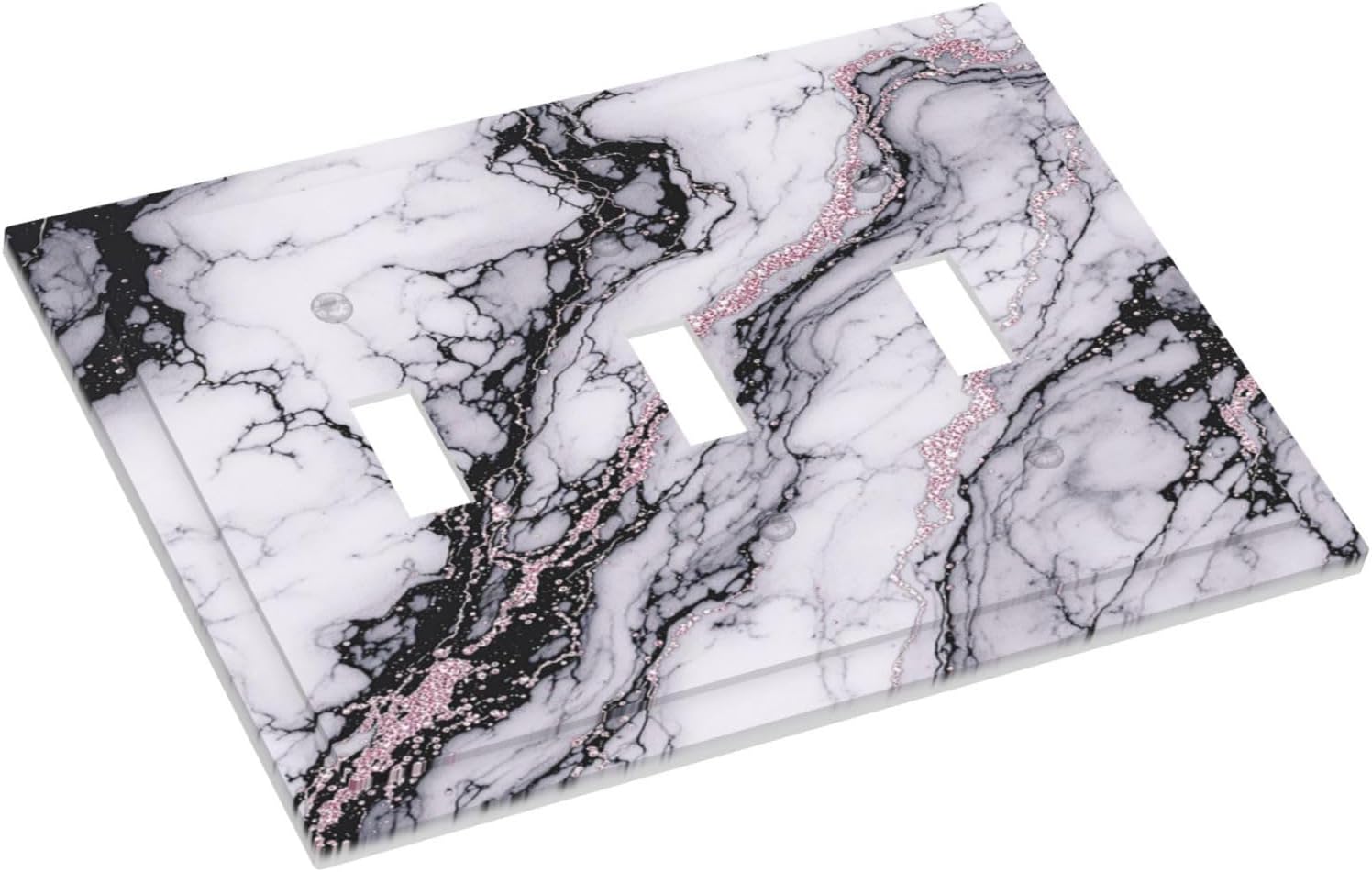 Decorative Switch Plates White Marble Pattern Black Lines Pink Lines 3 Gang Wall Plate Triple Toggle Light Switch Cover Faceplate Electrical Wall Panels for living Room Office Decor