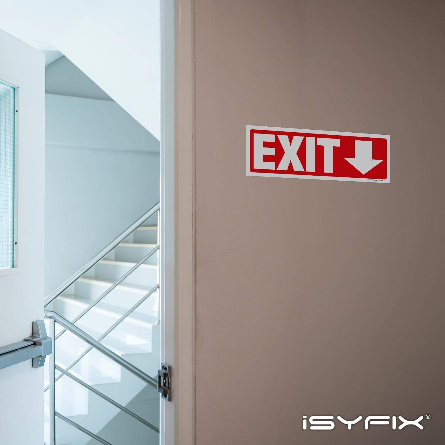 iSYFIX Exit Signs Stickers 12 Pack 12x4 Inch - Laminated Premium Vinyl Directional Down Arrow Signs for Buildings, Office, Workplace, Stores, Schools, Theaters, Parking, Restaurants, Factories
