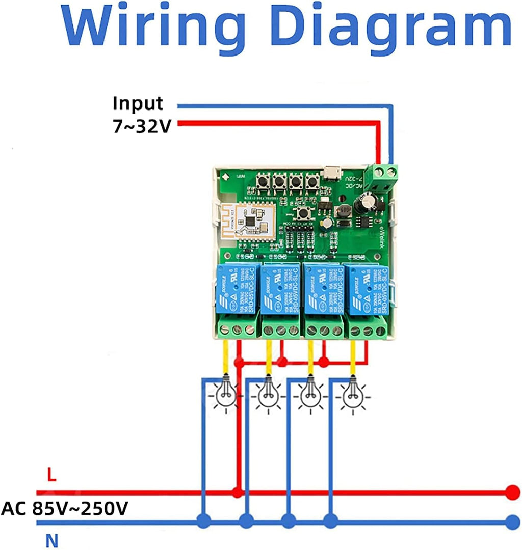 4 Channel Smart Switch, Momentan/Locking WiFi Relay, eWeLink App Bluetooth Control Switch, DIY Smart Home, Compatible with Alexa Google Home