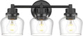 Emak 3-Light Bathroom Vanity Lights Over Mirror, Modern Bathroom Light Fixtures with Clear Glass Shade, Black Vanity Light for Bath, Makeup Desk, Mirror, VL122-BK-CG-3