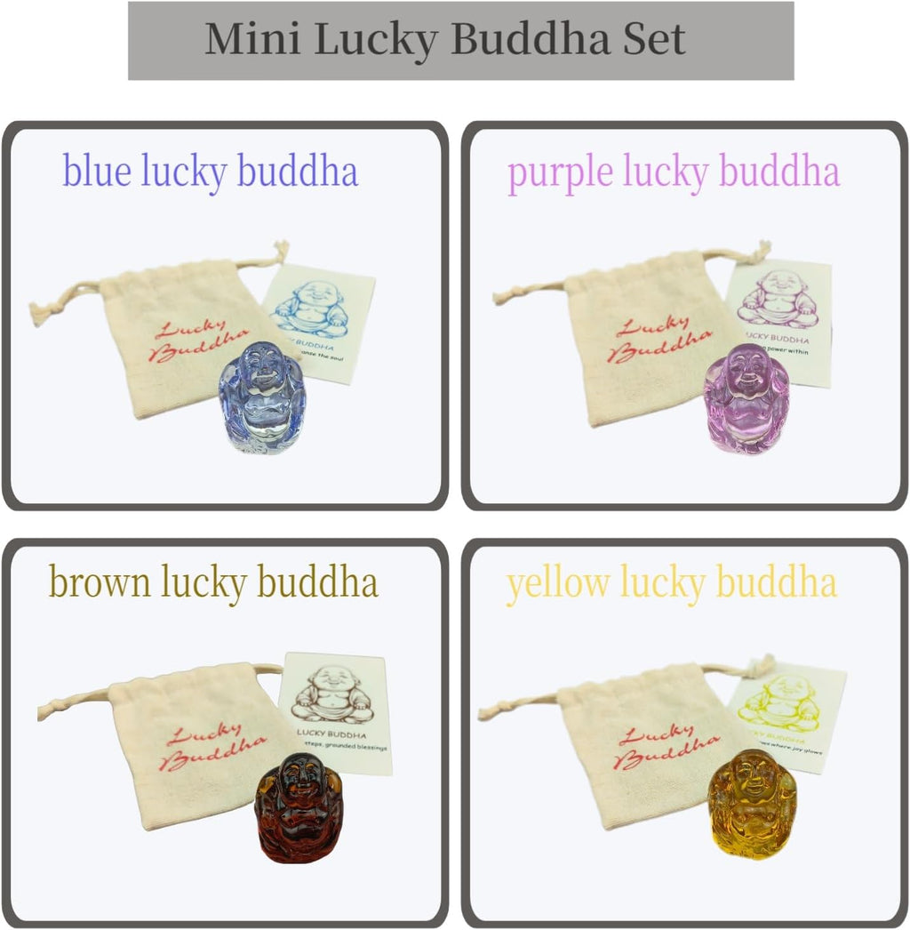 4 Pcs Mini Lucky Buddha Statue Set - Glossy Zen Decor for Office Desk, Feng Shui Wealth and Serenity Indoor(1.18’’)