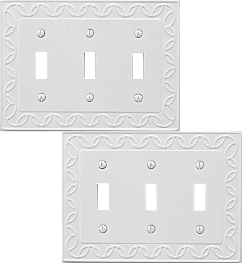 Triple Toggle Light Switch Cover NovaBloom Metal Wall Plate, 2-Pack White 3 Gang, Light Switch Cover Decorative Wallplate, Durable