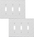 Triple Toggle Light Switch Cover NovaBloom Metal Wall Plate, 2-Pack White 3 Gang, Light Switch Cover Decorative Wallplate, Durable