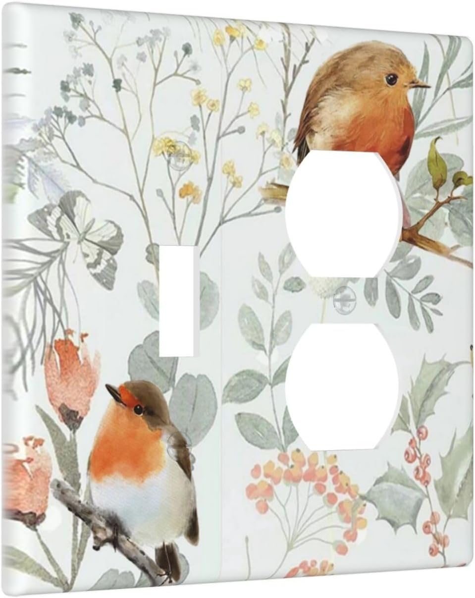 Wallplates Red Floral Berries Colorful Bird Plant 1 Toggle 1 Duplex Switch Plate Electrical Gfci Faceplate Decorative Light Switch Covers For Bed Room Living Room Decor