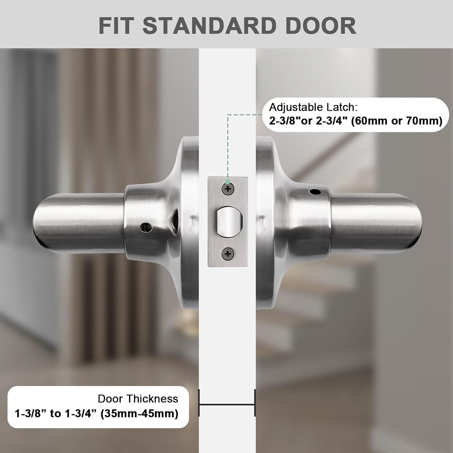 GOBEKOR 2 Pack Brushed Nickel Door Handles Interior,Heavy Duty Passage Door Handles Interior Door Levers for Hallway and Closet, Modern Sleek Round Door Locks Satain Nickel
