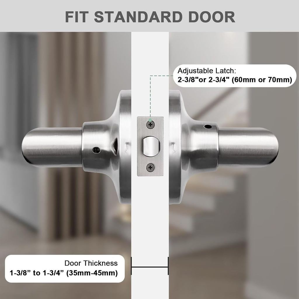 GOBEKOR 5 Pack Brushed Nickel Door Handles Interior,Heavy Duty Passage Door Handles Interior Door Levers for Hallway and Closet, Modern Sleek Round Door Locks Satain Nickel