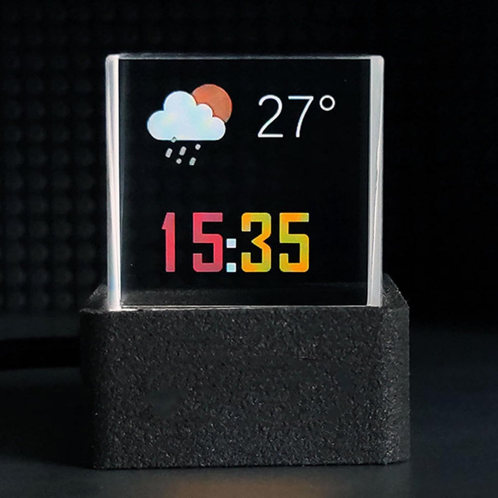 LED Holographic Crystal Cube, 3D Photo Display Smart Weather Digital Clock with GIF Animation Library, for Desk Car Decoration Home Office