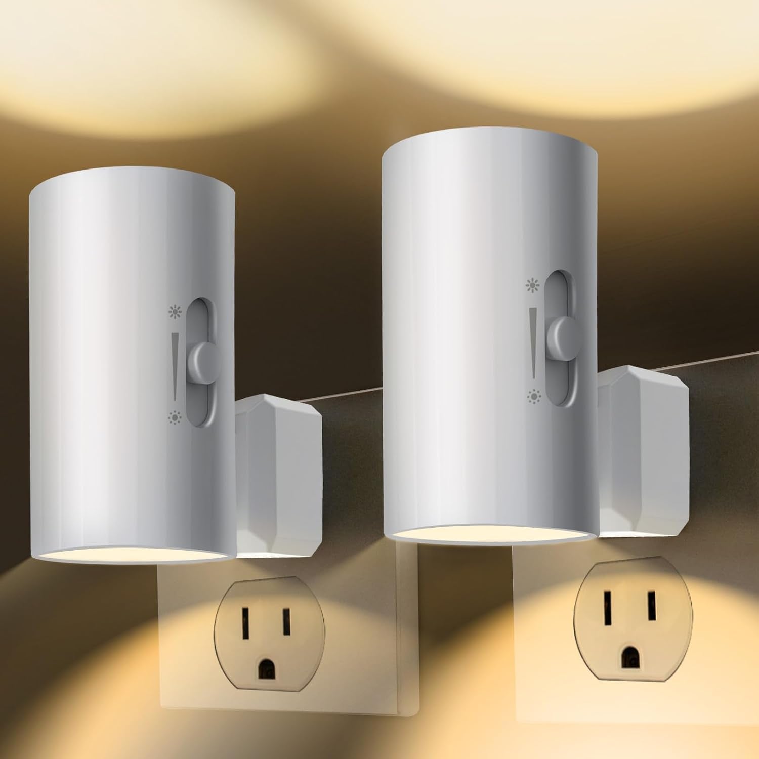 Night Light, Led Night Lights Plug into Wall, Sensor Dusk to Dawn, 0-100 LM Dimmable Night Lights, 3000K Soft White for Bathroom Bedroom Kitchen Toilet Hallway Stairway, 2 Pack
