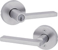 Kwikset Halifax Keyed Storeroom Entry Door Handle with Lock and Key, Secure Keyed Reversible Lever Exterior, for Front Entrance and Bedrooms, Satin Chrome, Pick Resistant Smartkey Rekey Security