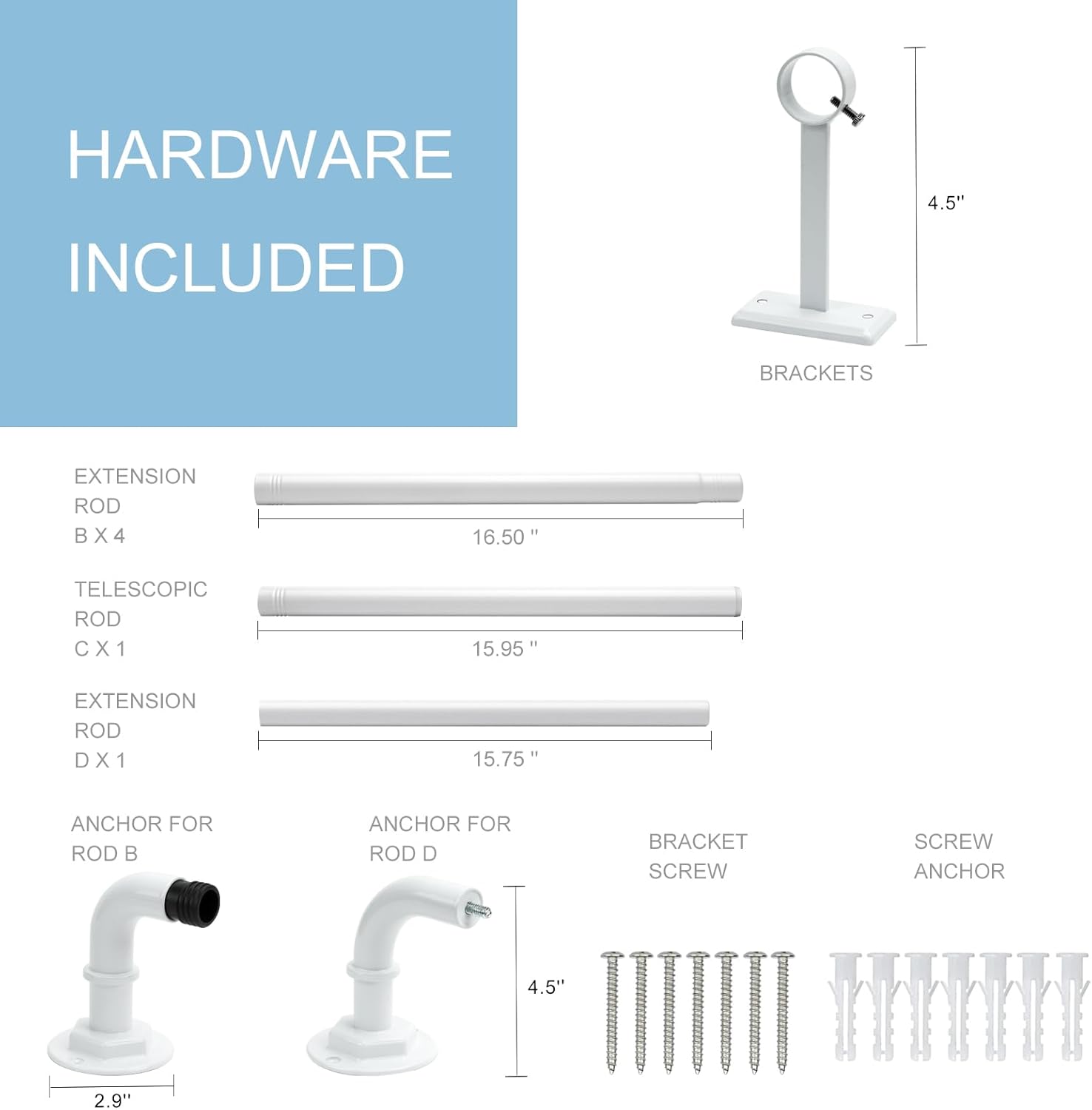 Curtain Rods for Windows 16 to 88 Inches Adjustable Blackout Wrap Around 1 Inch Diameter Curtain Rod,Ivory White