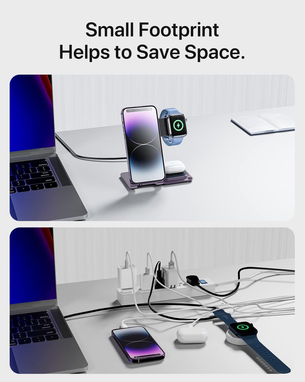 Intoval Metal Charging Station for iPhone 17/16/15/14/13/12/11/XS/XR/XS, 3 in 1 Wireless Charger for Apple Watch 11/Ultra 3/SE/10/9/8/7/6/5/4/3/2, for AirPods 4/Pro/Pro 2/3 (Y9,Purple)