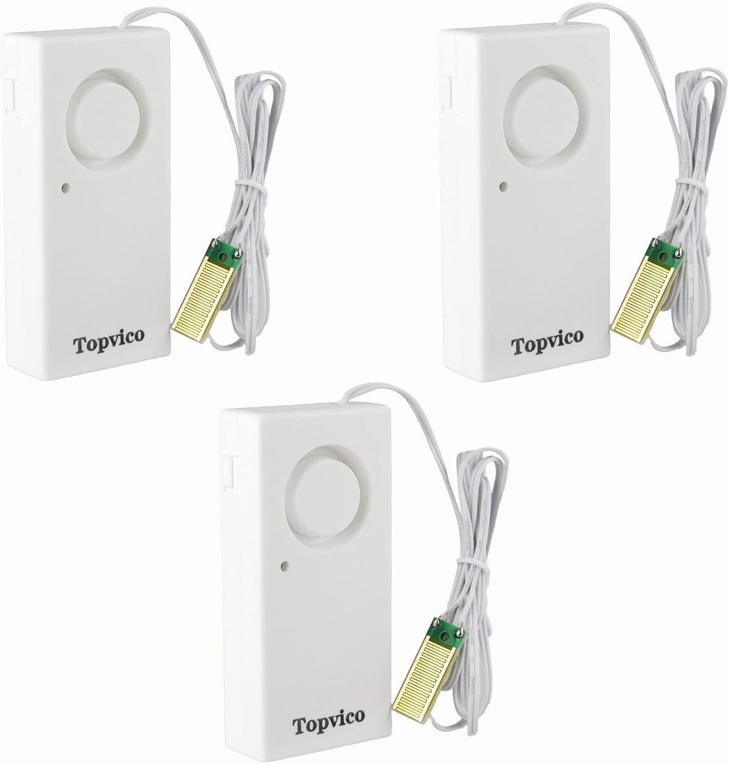Topvico Water Leak Sensor Detector Flood Alarm for Basement RV Moisture 120dB Work Alone Battery Operated 3 Packs