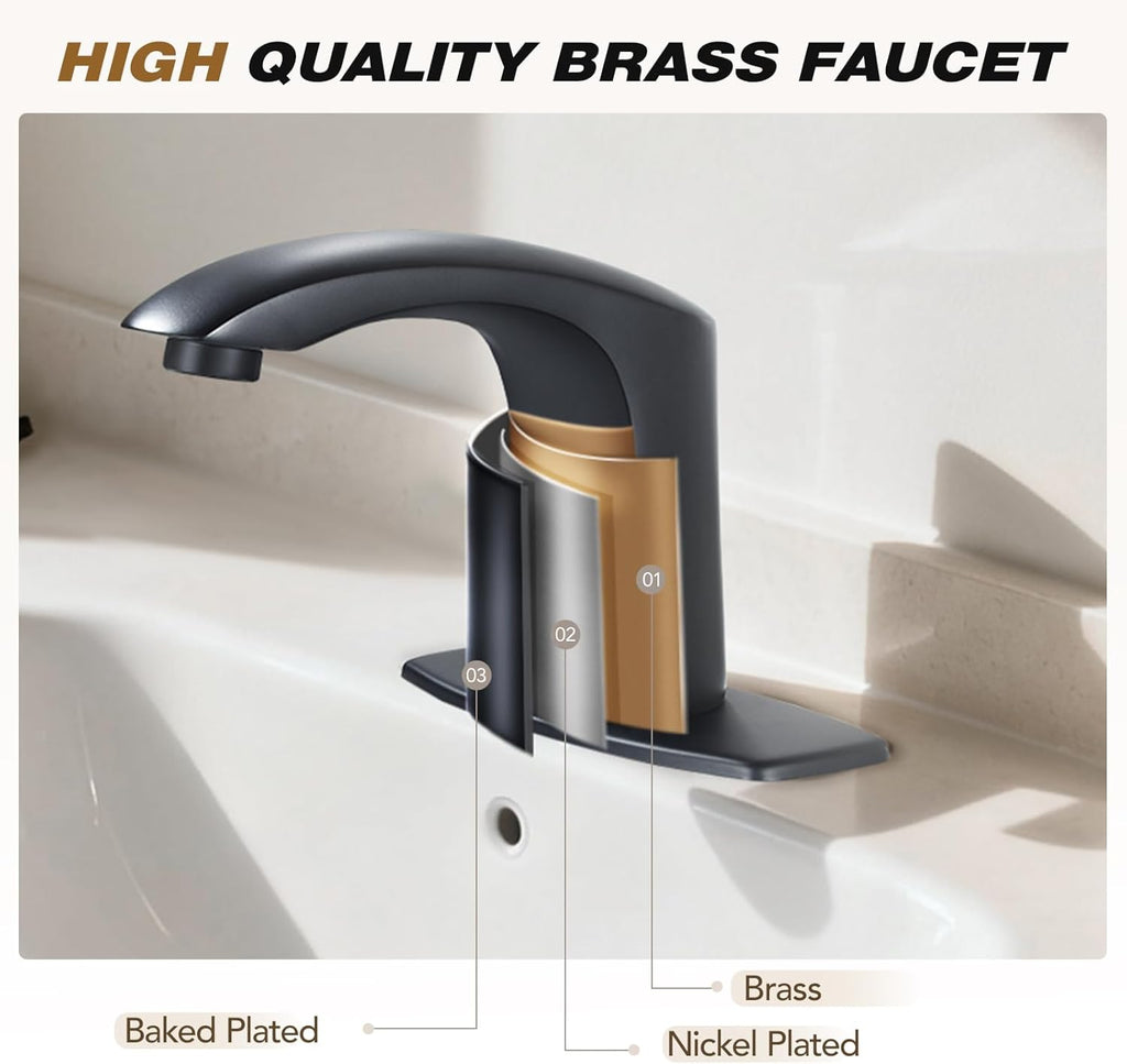 Gangang Automatic Sensor Touchless Bathroom Sink Faucet with Hole Cover Plate and Water Mixer Valve