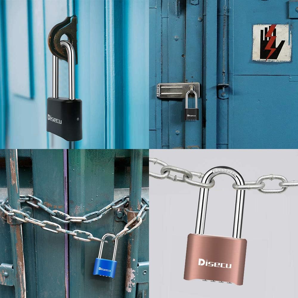1 Pack disecu Heavy Duty 4 Digit Combination Lock, 2.5 Inch Long Shackle Outdoor Waterproof Padlock for School Gym Locker, Storage Unit, Fence, Gate, Toolbox (Black)
