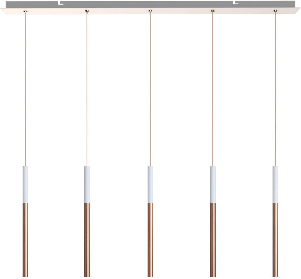ALTAIR 5 Mini Pendant Lighting White-Copper - LED Hanging Light Fixture for Kitchen Island, Bar, Foyer - Cluster Pendants - Dimmable, Adjustable Wire, Lamp Bulb Included
