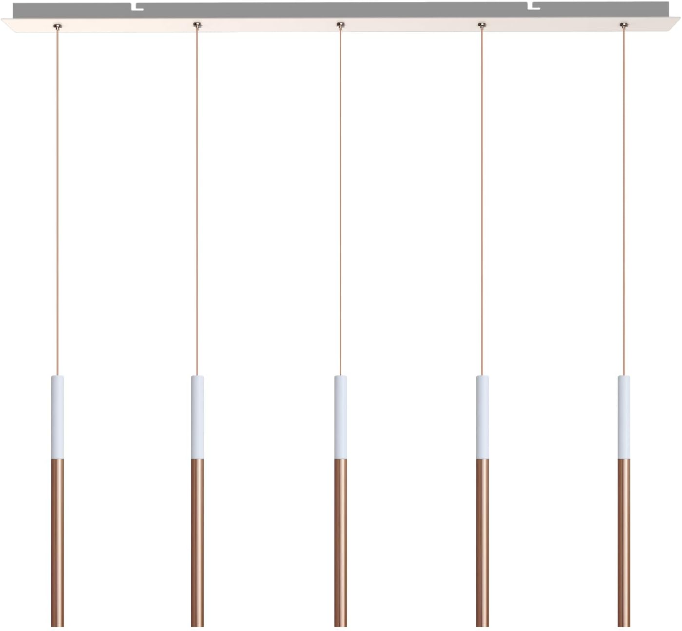 ALTAIR 5 Mini Pendant Lighting White-Copper - LED Hanging Light Fixture for Kitchen Island, Bar, Foyer - Cluster Pendants - Dimmable, Adjustable Wire, Lamp Bulb Included