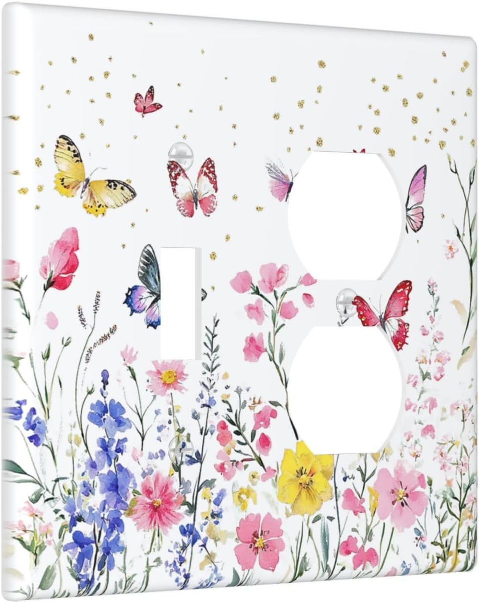 Wallplates Watercolor Floral Butterfly Colorful Wildflower 1 Toggle 1 Duplex Switch Plate Electrical Gfci Faceplate Decorative Light Switch Covers For Bed Room Living Room Decor