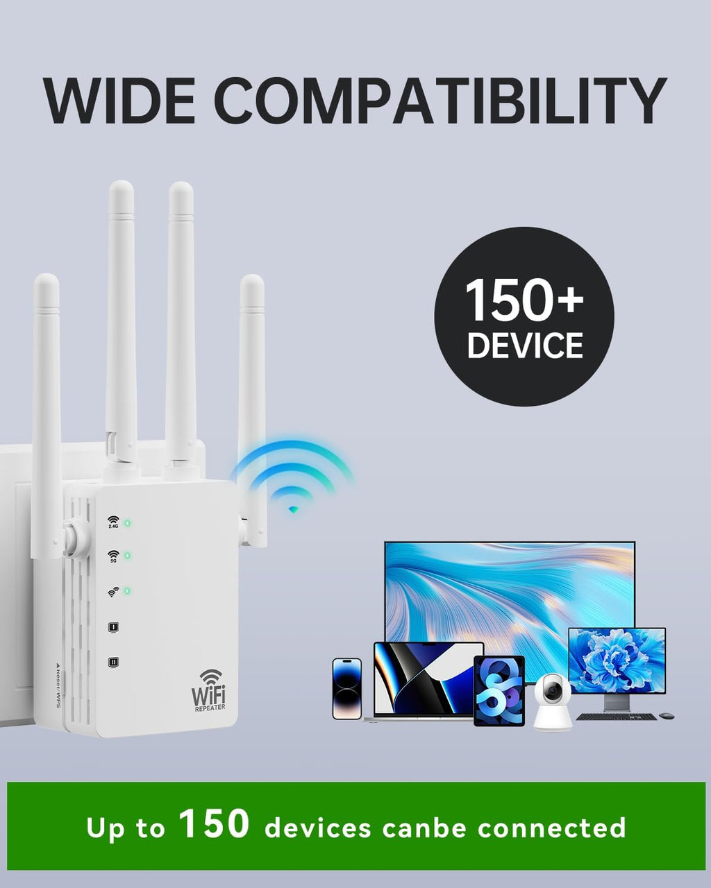 WiFi Extender, WiFi Extender Signal Booster Dual-Band(5.0G&2.4G) AC1200Mbps 10X Faster WiFi 6 Coverage to 13888 sq. ft & 150+ Devices, WiFi Range Extender, WiFi Booster Extender for Home