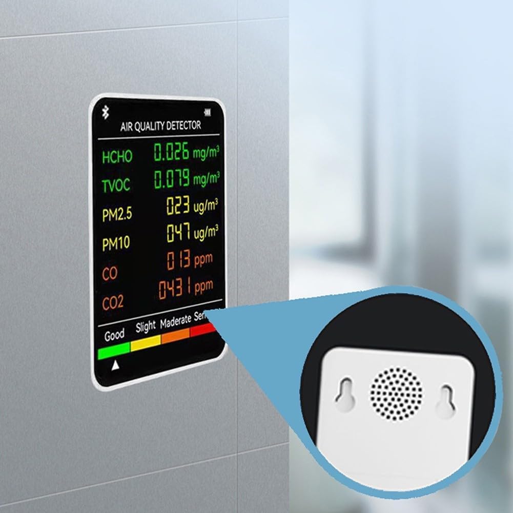 6 in 1 Air Quality Monitor PM2.5 PM10 HCHO Formaldehyde Detector Temperature Humidity Meter with Color Display Portable Indoor Air Tester