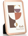 Axeman 4x6 Picture Frame-Metal Rounded Corner Frame 4x6, 4''x6''Photo Frame with Tempered Glass,Tabletop and Wall Display, One-Piece 4 By 6 Metal Picture Frame for images, Rose Gold