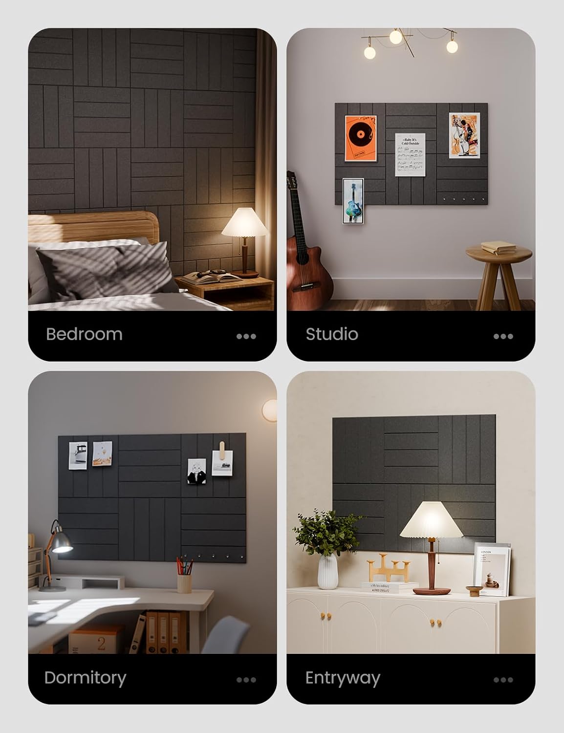 Felt Bulletin Board Tiles Large 36" x 24"Cork Board Alternative-6 Pack with 40 Adhesive Tabs, Thick Slat Wall Panels for Office Decor, Push Pin Board Wall Organizer Alternative-Charcoal Gray