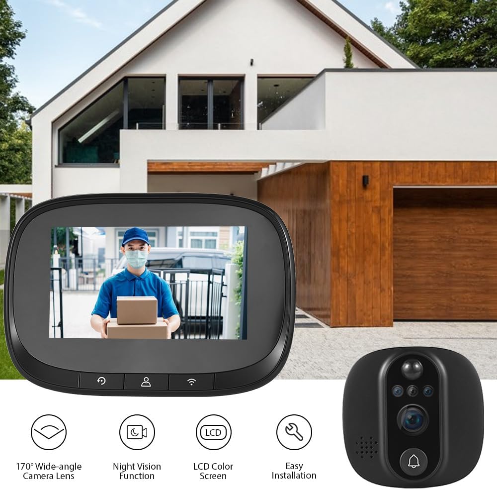 Smart Video Doorbell Camera, WiFi Door Peephole Camera with 4.3in Display Monitor, Tuya APP Wireless Digital Door Viewer, Integrated Doorbell and Night Vision, Rechargeable 3500Ah Battery