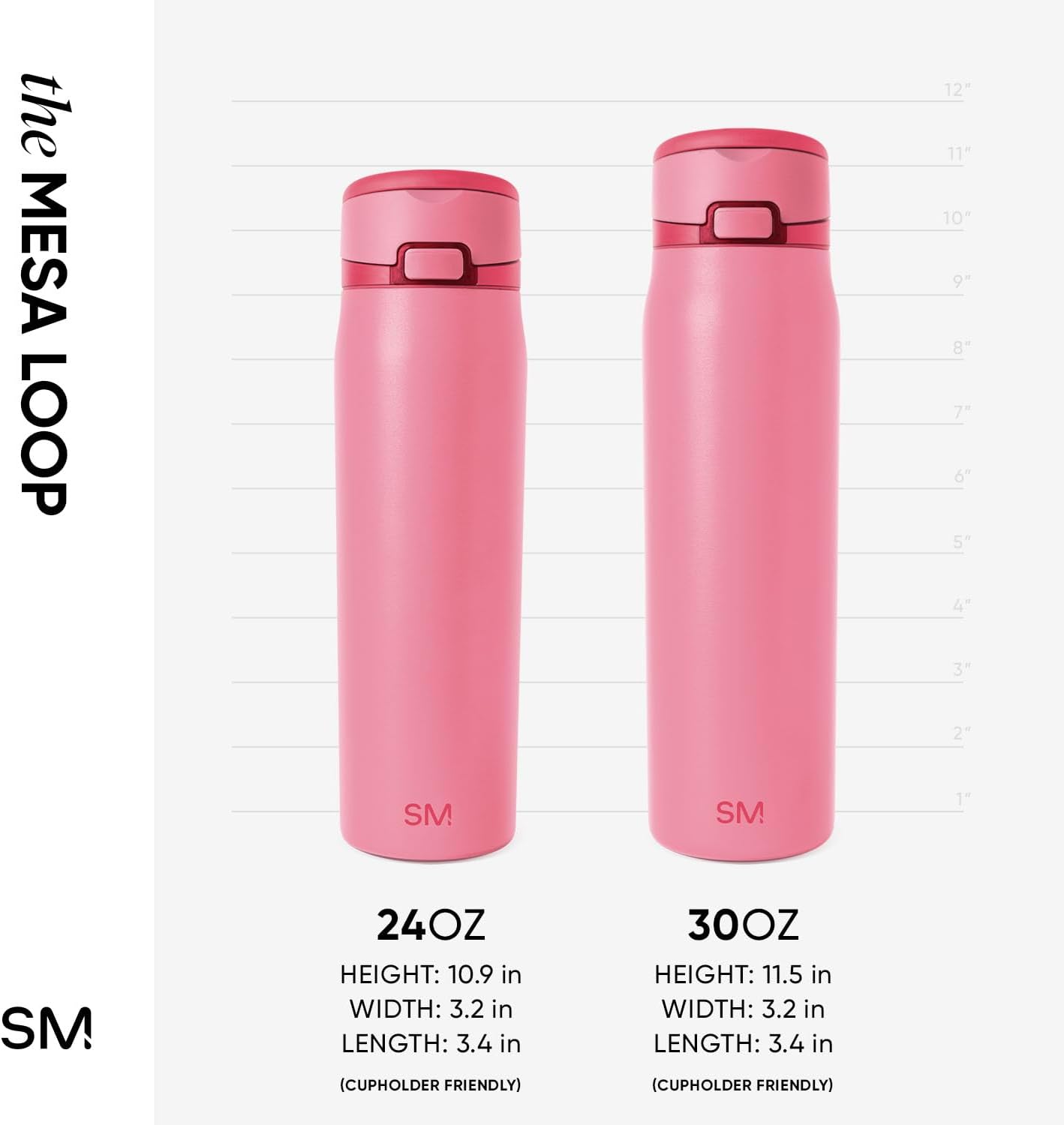 Simple Modern Mesa Loop Water Bottle with Covered Straw and Handle | 30oz Cup Holder Friendly Insulated Stainless Steel Bottles for Travel, Sports and School | Velvet Pink