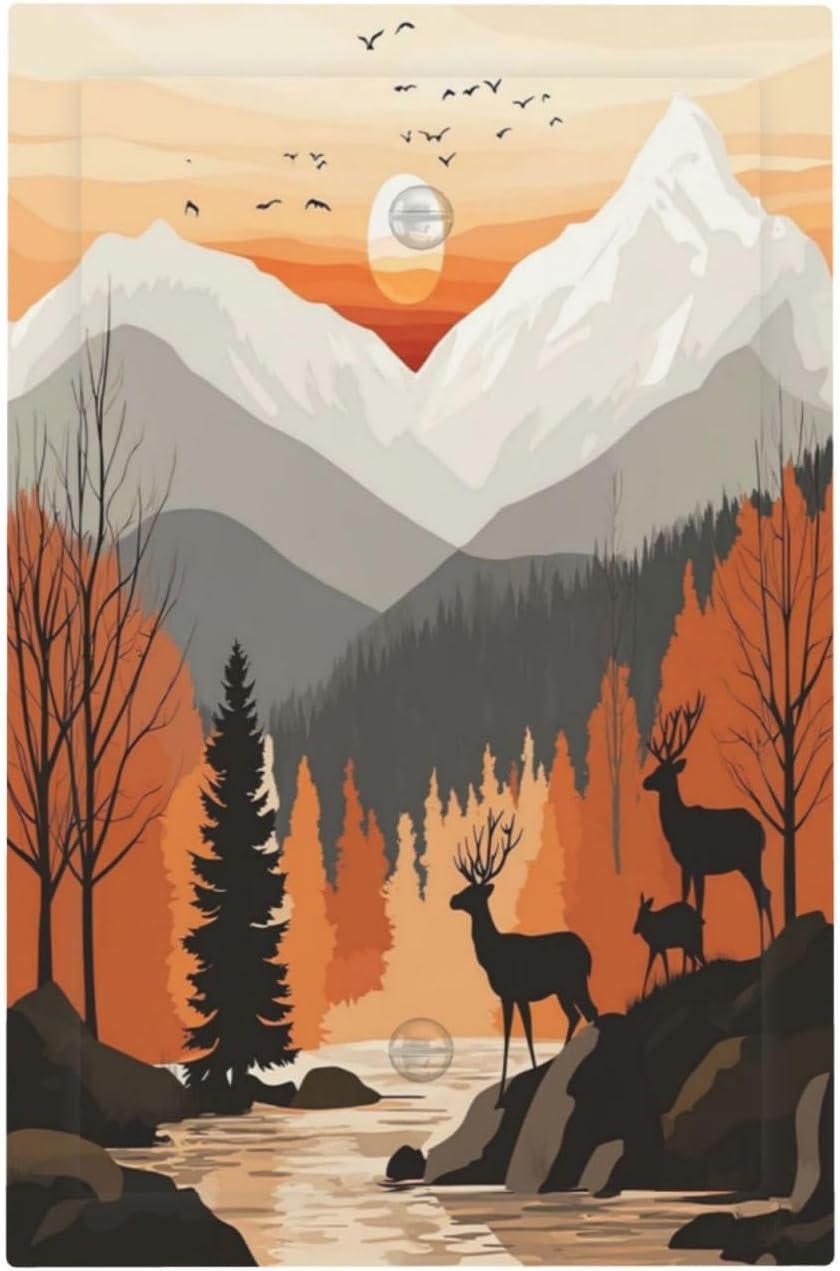 Sun Forest Deer Snow Mountain River Light Switch Cover Plate 1 Gang No Device Blank Electrical Wall Plates Faceplate Decorative Switch Plate For Bed Room Living Room Decor