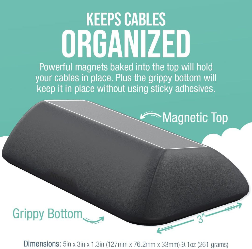 Smartish® Magnetic Cord Holder - Bigger Cable Wrangler Stocking Stuffer Organizer with Magnet Clips for Charger Management on Desktop, Nightstand - Holds 6+ Cables - Black Tie Affair