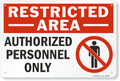 SmartSign 12 x 18 inch “Restricted Area - Authorized Personnel Only” Metal Sign with Symbol, 63 mil Laminated Rustproof Aluminum, Red, Black and White, Made in USA