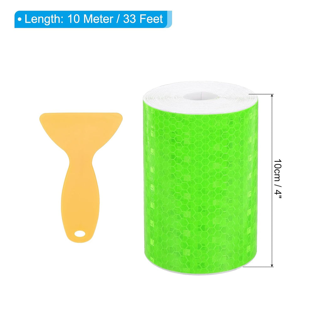 PATIKIL 4 Inch x 33 ft Reflective Tape, 1 Roll Waterproof Self Adhesive High Visibility Caution Warning Safety Tape Reflector with Scraper for Trucks Trailers Cars, Green