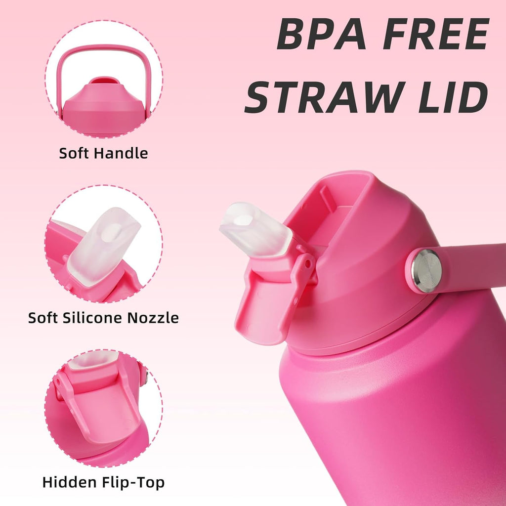 BJPKPK Water Bottle with Straw Lid, 32oz Vacuum Insulated Water Bottles, Metal Stainless Steel Thermo for Sports, Travel, BPA Free Leak Proof Thermo, Cups, Flasks, Tumblers,Cherry