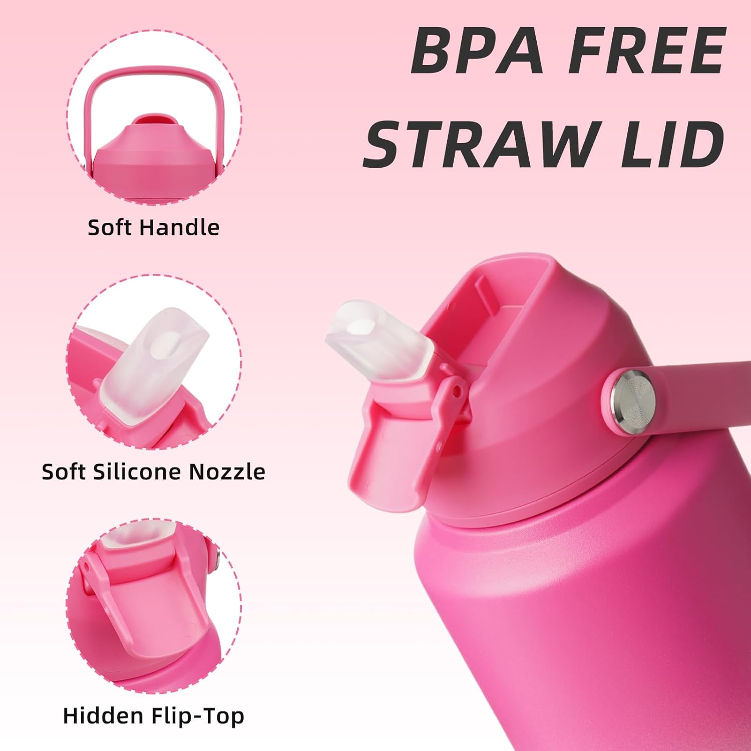 BJPKPK Water Bottle with Straw Lid, 32oz Vacuum Insulated Water Bottles, Metal Stainless Steel Thermo for Sports, Travel, BPA Free Leak Proof Thermo, Cups, Flasks, Tumblers,Cherry