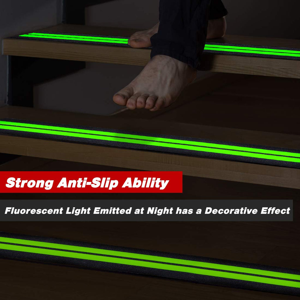 ONTWIE 2 in X 24 in Anti-Slip/Glow-in-Dark Tape - Premium 15 Pre-Cut Strips, 80 Grit Anti Slip Adhesive Grip and Prevents Risk for Stairs or Other Safety Needs (15 Pack)
