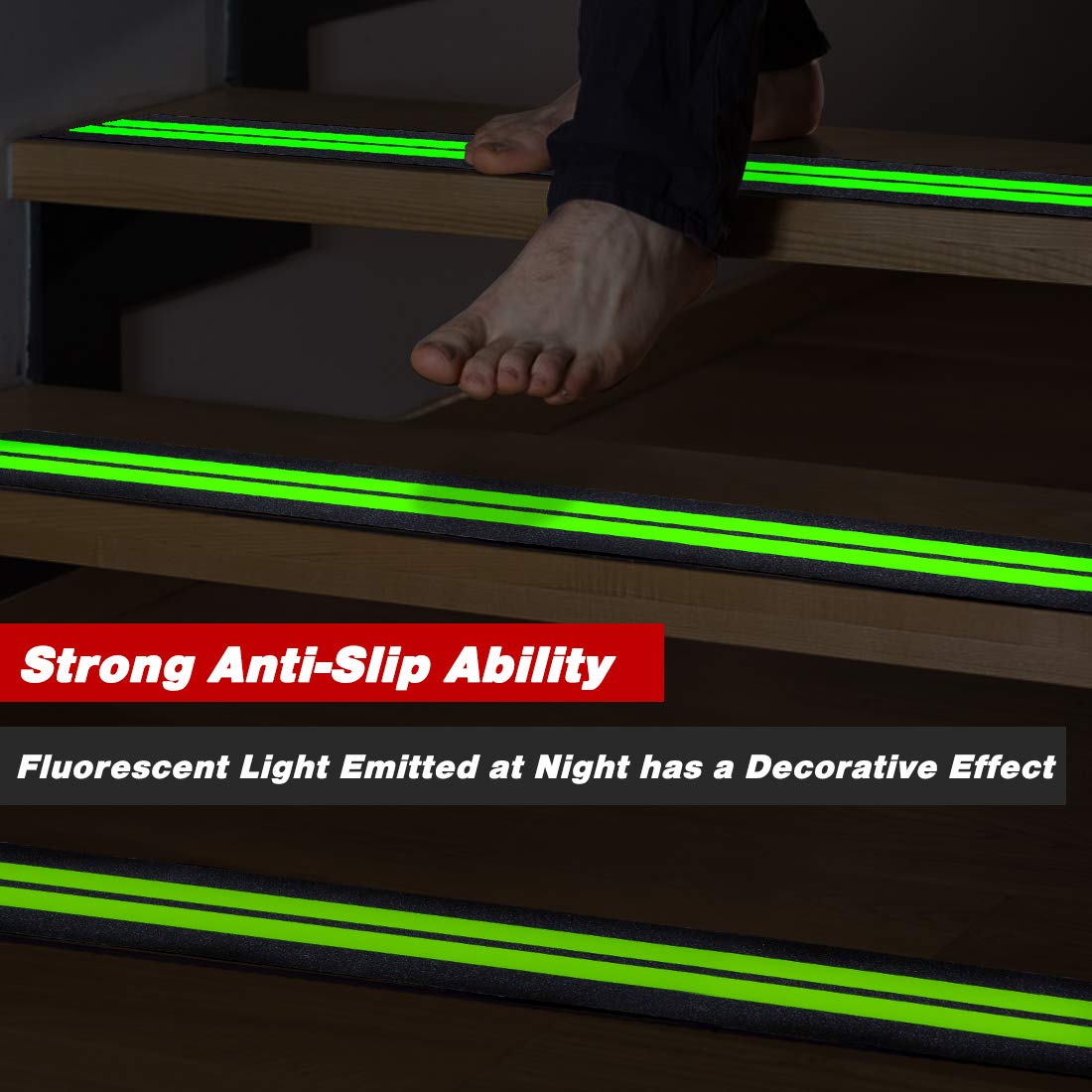 ONTWIE 2 in X 24 in Anti-Slip/Glow-in-Dark Tape - Premium 15 Pre-Cut Strips, 80 Grit Anti Slip Adhesive Grip and Prevents Risk for Stairs or Other Safety Needs (15 Pack)