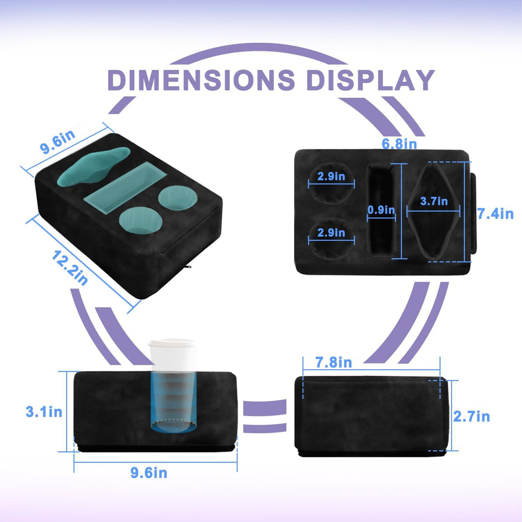 4 Hole Couch Cup Holder Tray, Cup Holder for Bed Suitable for Cup Holders on Sofas, beds, Camping, RVs, Cars, and Beaches.Black