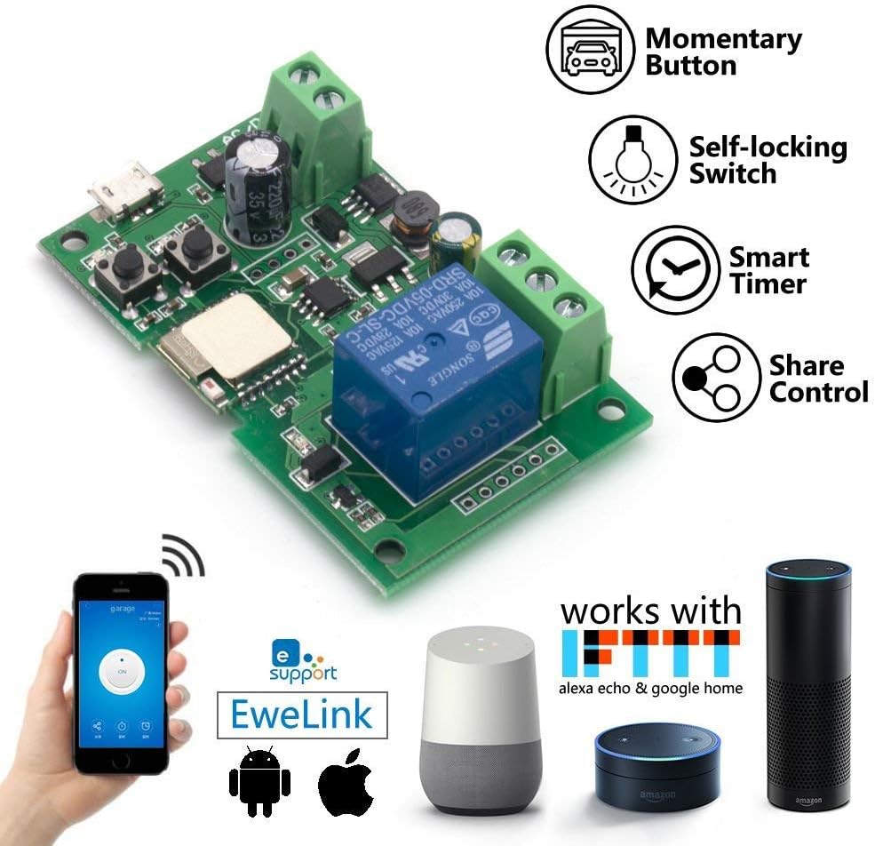 wireless jog relay momentary/self-locking switch module DIY smart home remote control wifi relay switch Ewelink App compatible with Alexa Echo Google Home IFTTT (DC1)