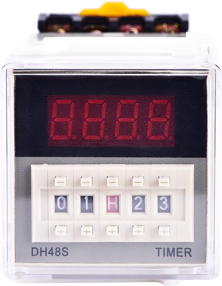 DH48S-2Z 220V Digital Time Relay with Socket Base - Dual Timer Delay (0.01s-99h) - 5A 250VAC Fully Automatic Control Relay - LCD Display Adjustable Buttons for Industrial/Home Automation