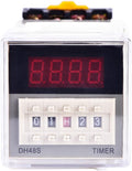 DH48S-2Z 220V Digital Time Relay with Socket Base - Dual Timer Delay (0.01s-99h) - 5A 250VAC Fully Automatic Control Relay - LCD Display Adjustable Buttons for Industrial/Home Automation