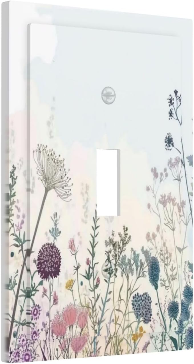 Colorful Wildflower Watercolor Dandelion Floral Decorative Light Switch Cover 1 Gang Single Toggle Device Electrical Faceplate Switchplates Decorator Outlet Wall Plate For Cabin Home Decor