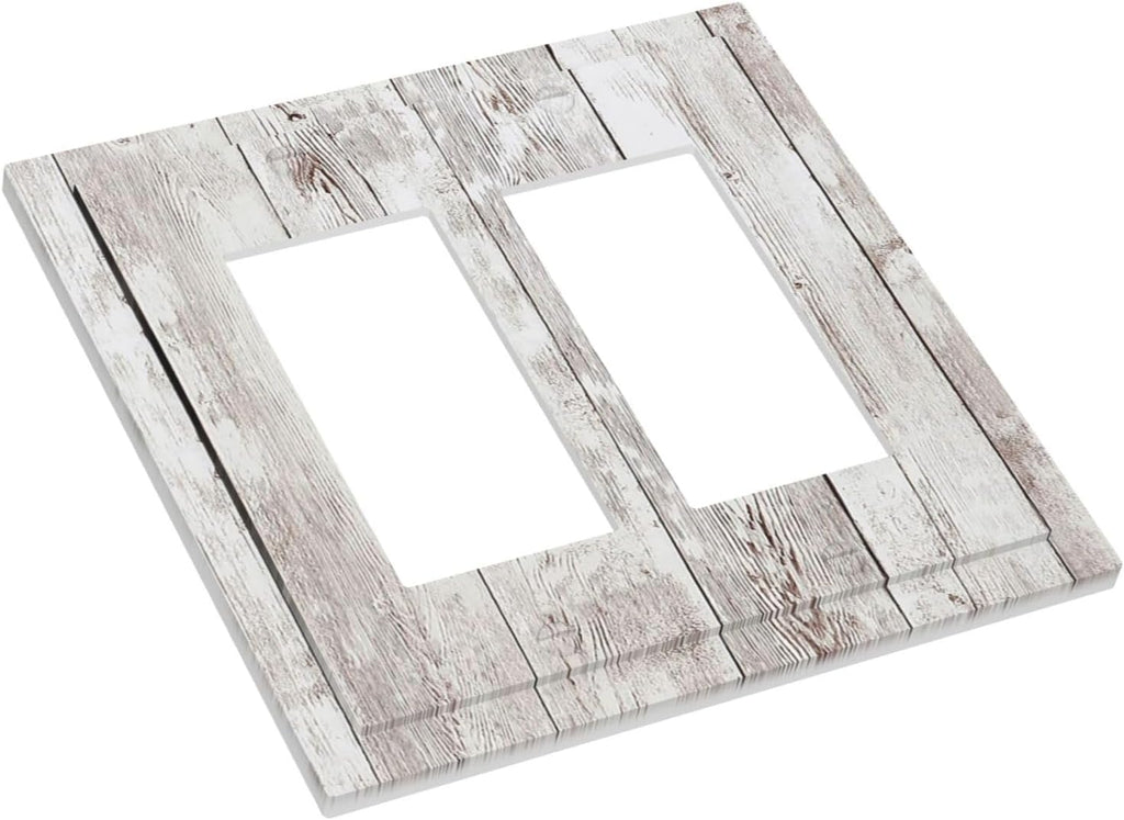 Decorative Outlet Covers Rustic Vintage White Wood Grain 2 Gang Double GFCI Rocker Electrical Wall Panels Light Switch Cover Plate for Farmhouse Home Decor