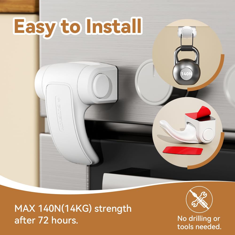 EUDEMON 1 Pack Oven Lock,Baby Proofing Oven Door Lock, Child Safety Oven Front Lock, Easy to Install & Use no Tools Need or Drill (White)