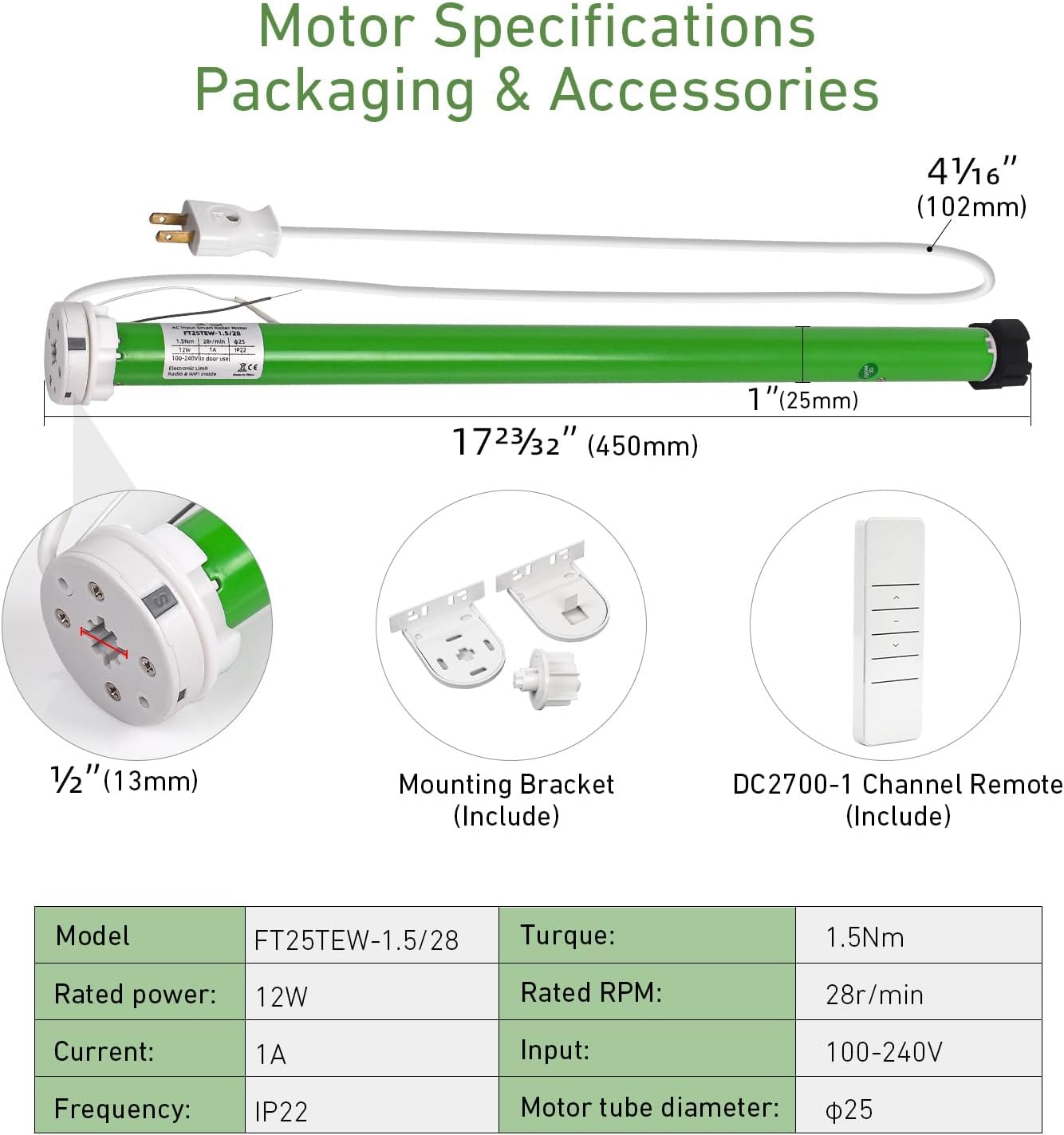 Rollerhouses 25TEW Main Power Voltage Blinds Motor with Tuya WiFi Smart Plug - Voice Control, App Remote Control, Timer Function, Compatible with Alexa & Google Assistant