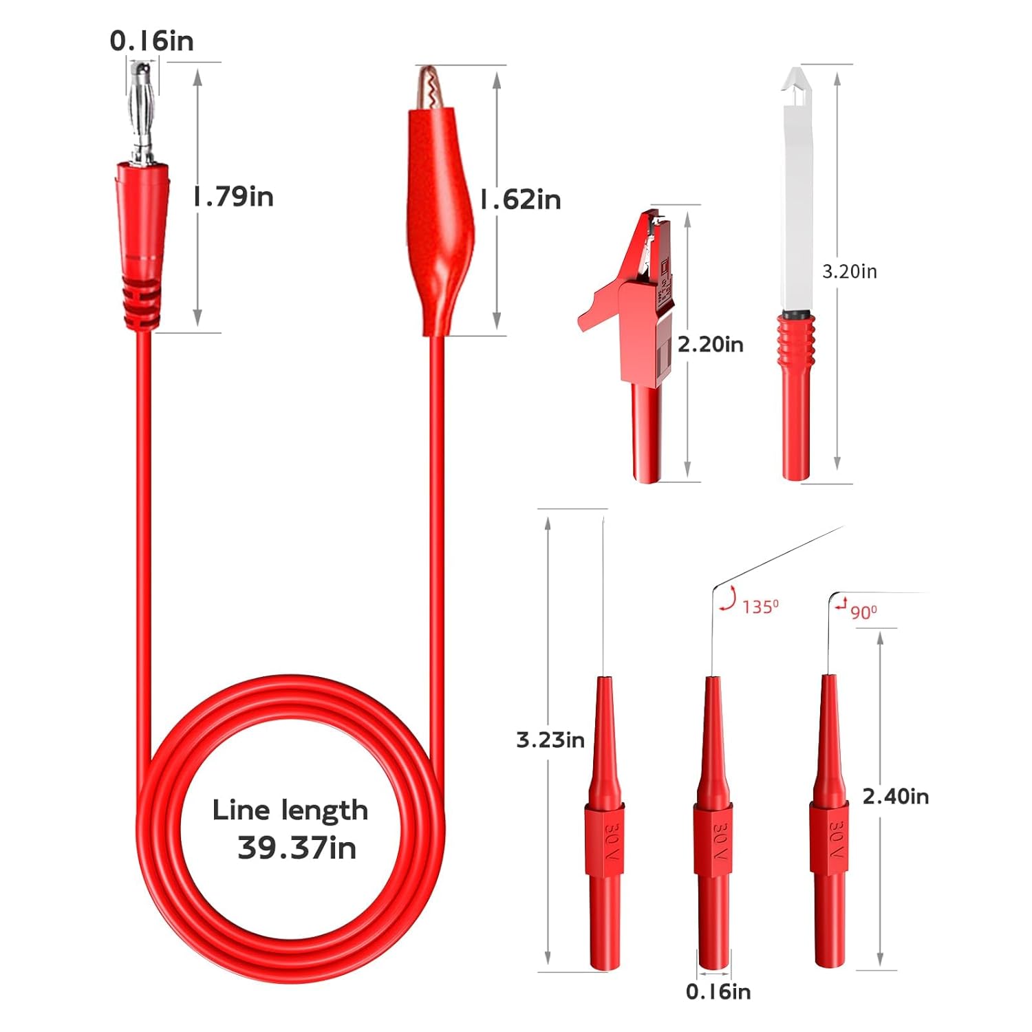 Back Probe Kit 30PCS,Banana Plug to Copper Alligator Clip Automotive Test Leads Set with Alligator Clips, Wire Piercing Probes,30V Back Probe Pins for Automotive Circuit Electrical Diagnostic Testing