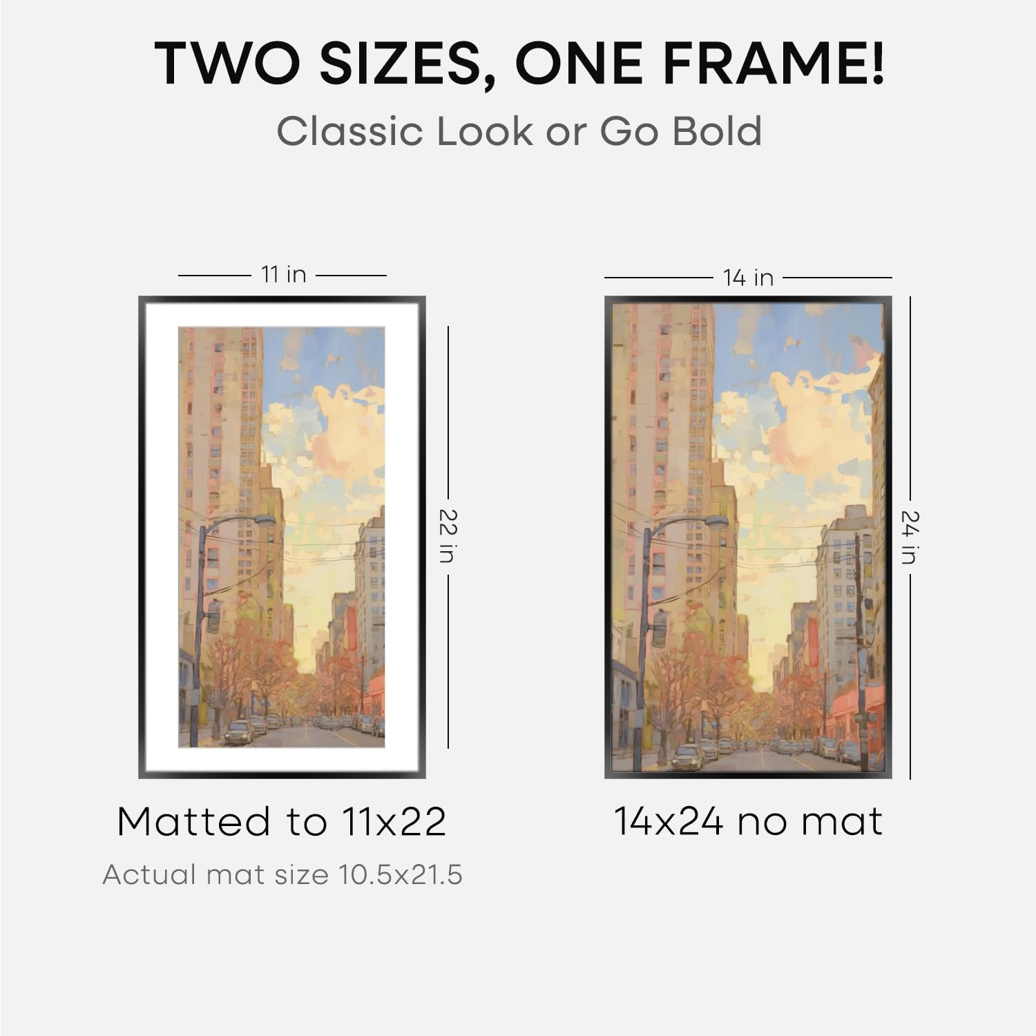 Homeforia 14x24 Picture Frame Black, High End Metal 14x24 Poster Frames with Mat 11x22 for Photo, 14 x 24 Black Frame Matted to 11 x 22 inch Print, 24x14 Thin Frame, Tempered Glass, Wall Kit, Set of 1