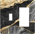 Decorative Outlet Covers Modern Abstract Black Gold Marble 2 Gang Wall Plate Single Toggle 1 Rocker Light Switch Cover Switch Plate Covers for Bathroom Kitchen Home Decor