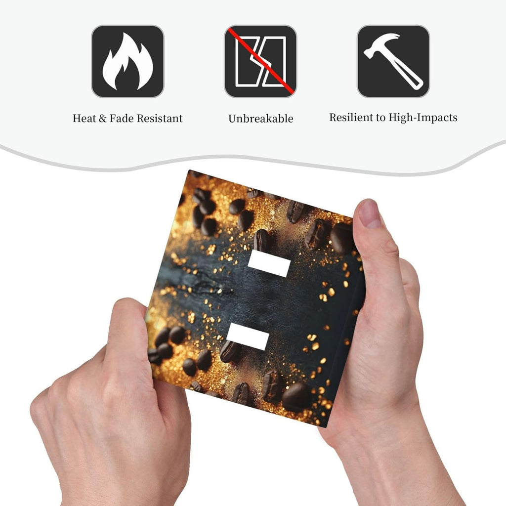 Decorative Light Switch Cover Plate Black Wood Board Gold Dust Coffee Beans 2 Gang Wall Plate Oversized Double Toggle Two Switch Wall Cover Plate Dual Device Face Plate